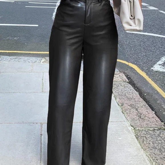 High waist wide leg PU leather pants - Picture 2 of 4